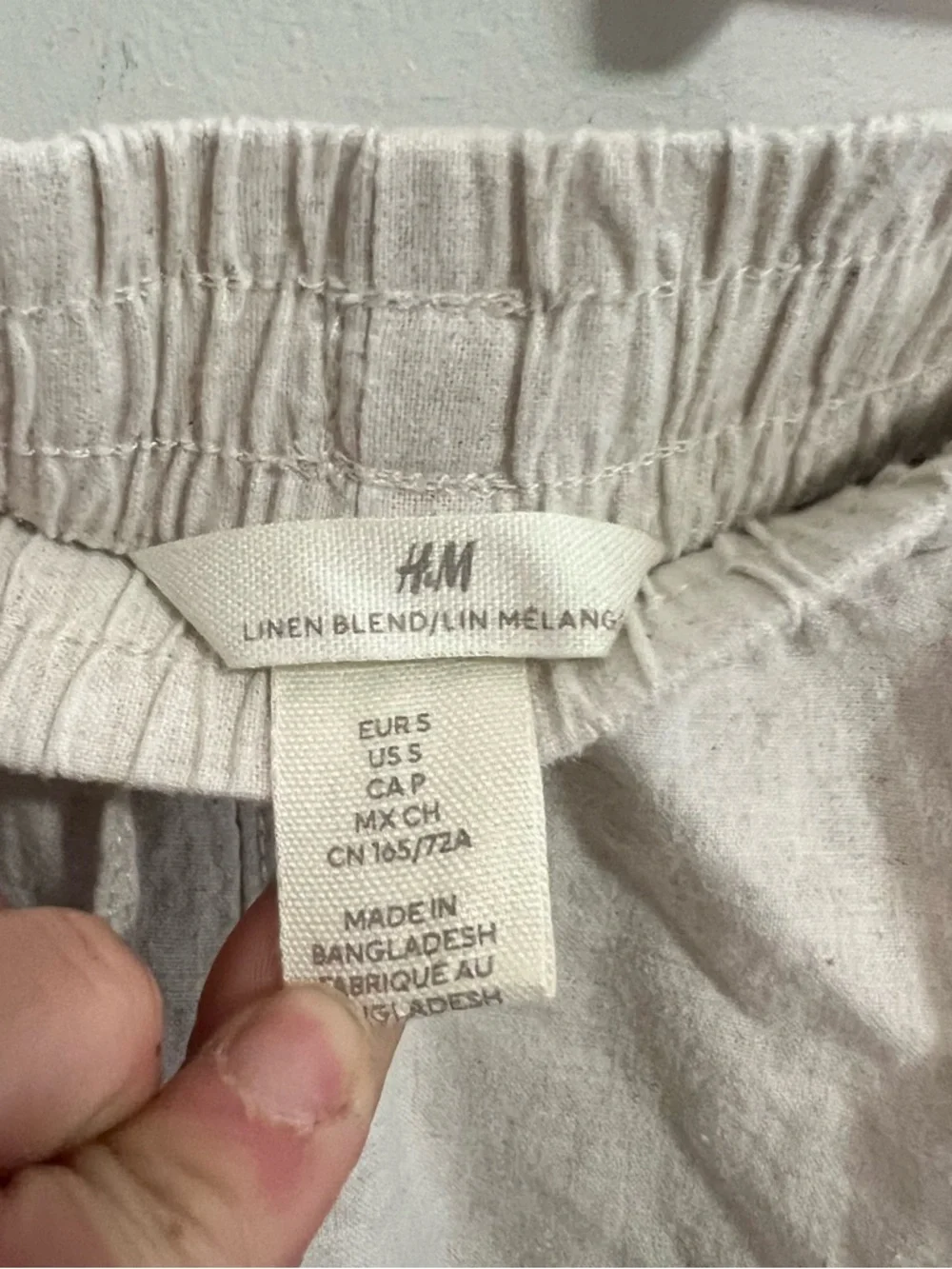 H&M Women’s Straight Leg High Waisted Drawstring Linen-Blend Pants - Cream